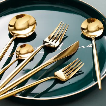 

24Pcs/set Dinnerware Set 304 Stainless Steel Black Gold Cutlery Set Knife Fork Set Flatware Tableware Silverware Drop Shipping