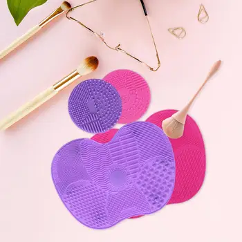 

2pcs Silicone Makeup Brush Cleaning Mat Multifunctional Practical Non-Toxic Odorless Apple Shaped Large Mats and Round Mini Mats