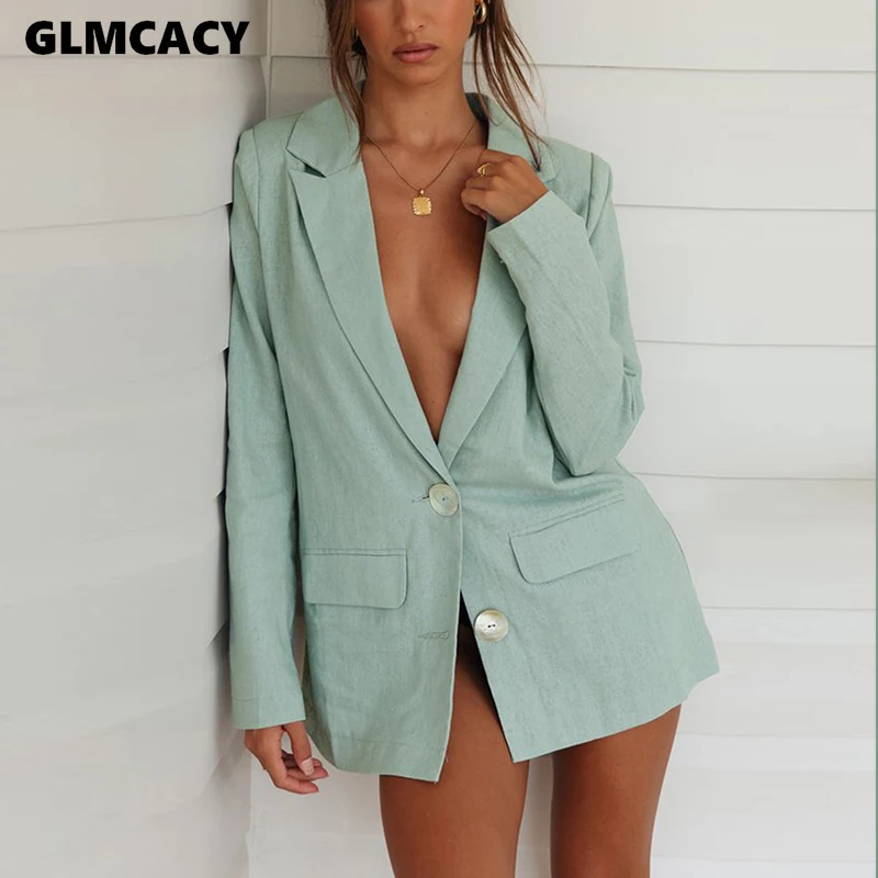 

Women Notched Lapel Collar Single Breasted Long Sleeve Blazer Casual Spring Fall Office Lady Chic Top Solid Blazer