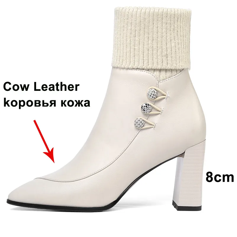 Ботильоны женские зимние из натуральной кожи на квадратном каблуке размеры 34