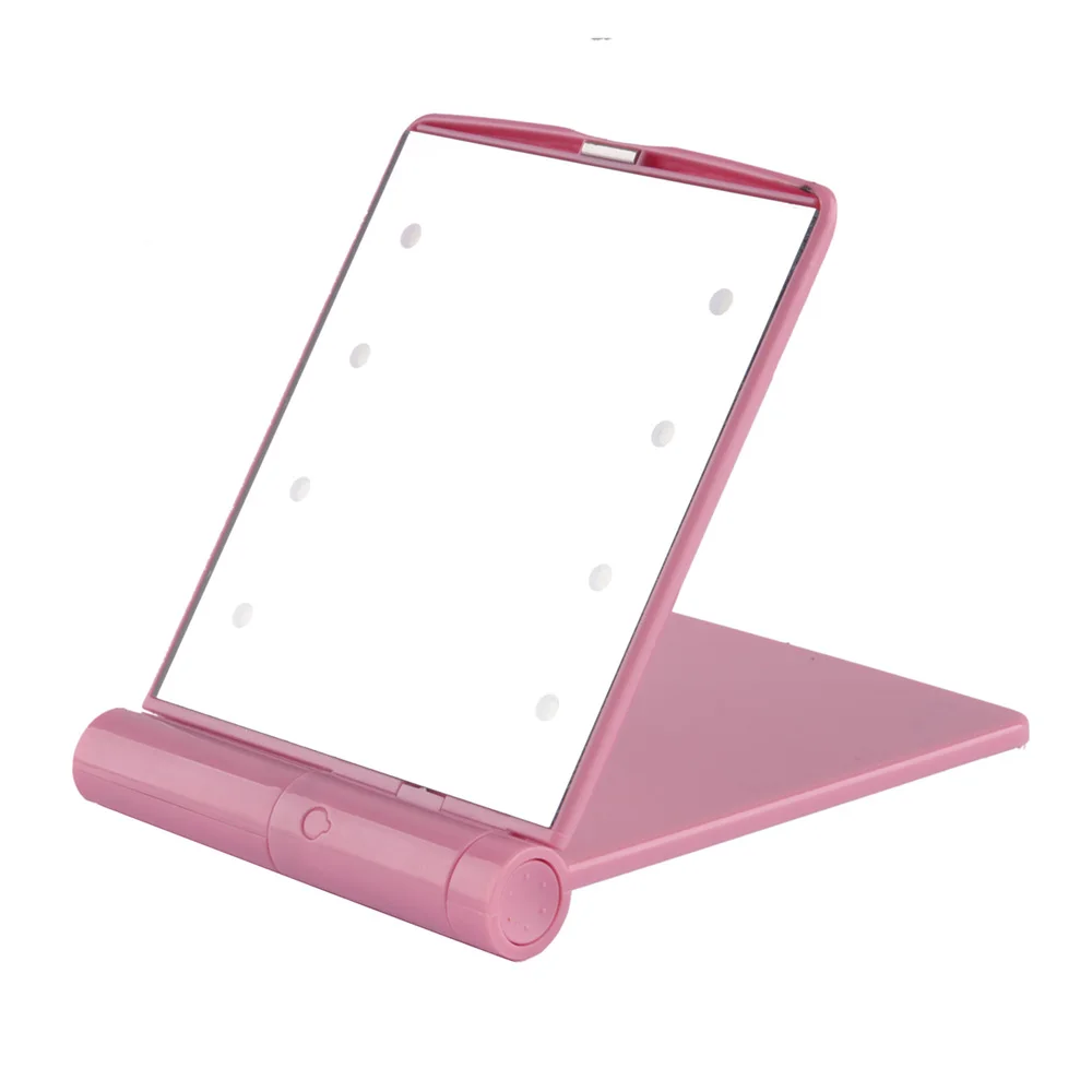 Леди зеркало для макияжа с 8 светодиодный свет лампы косметическое складное Портативный Компактный Карманный ручной зеркалом составляют под огни - Цвет: Pink