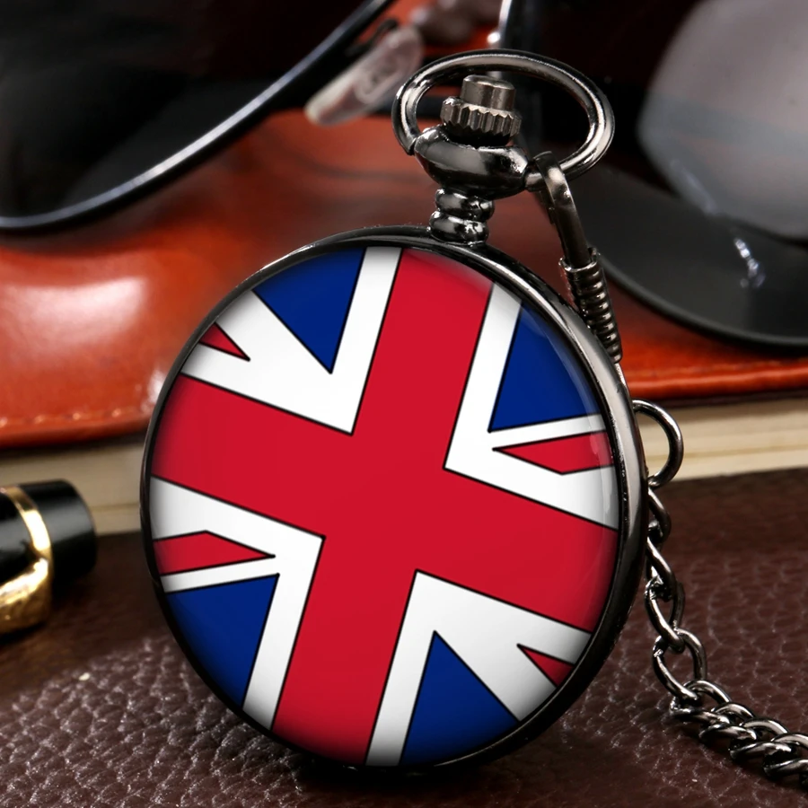 Bandera Nacional del Reino Unido, Juego Olímpico Union Jack, bandera británica, banderas de país Inglaterra, reloj de bolsillo de cuarzo, reloj de cadena