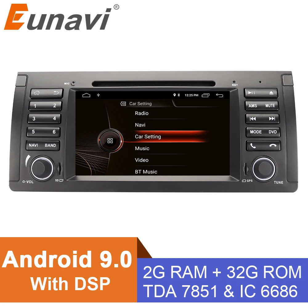 Baratos Reproductor de dvd para coche Eunavi 1 din 7 Android 9,0 para BMW E53 E39 X5 radio automática de cuatro núcleos estéreo Multimedia para coche con DSP WIFI BT SWC
