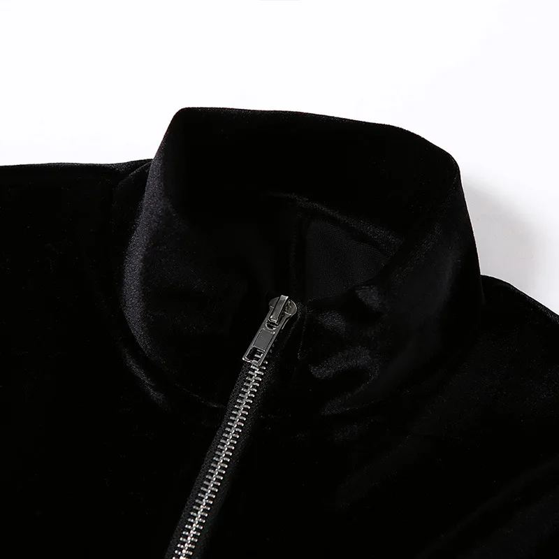BOOFEENAA, сексуальный черный бархатный цельный Облегающий комбинезон на молнии с длинным рукавом, зимние комбинезоны знаменитостей, одежда для тренировок и активного отдыха, C87-AE38