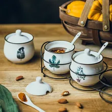3 шт./компл. керамический приправа набор банок Cruet подставка для специй держатель с ложкой соль перец приправа сахар хранилище специй контейнер