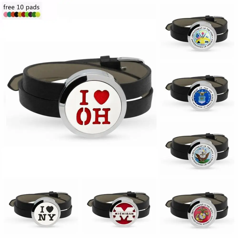

stainless 6 color PU Leather band Essential Oil Locket Perfume Diffuser Bracelet+10p pads