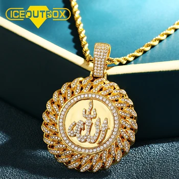 

Muslim Islam Allah Pendant Necklace Full Of Crystal Iced Out Chain Necklace Religious Cubic Zirconia For Men's Hip Hop Jewelry