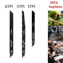 

5pcs HCS Reciprocating Saw Blades Renovator 3/5/6TPI For Cutting Brick Concrete Plasterboard Concrete Blocks Woodworking Tools