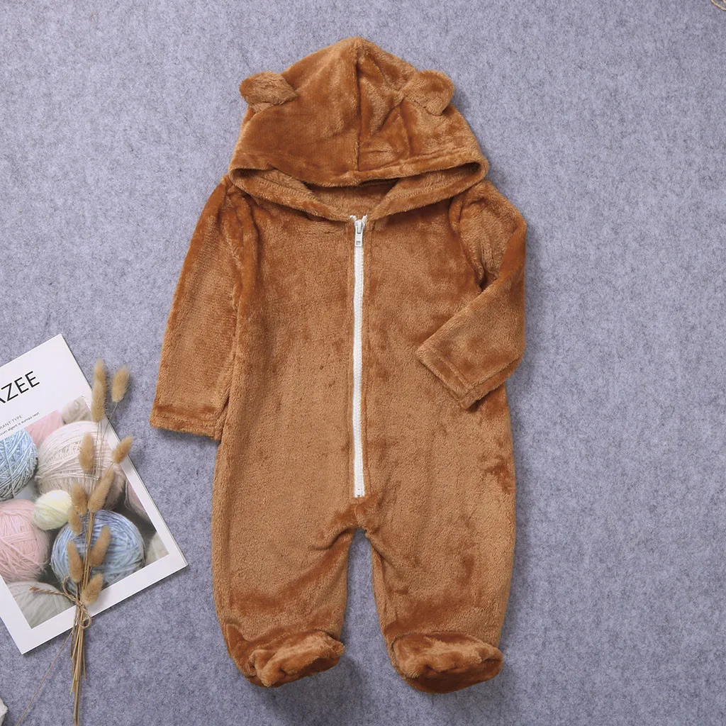 

Newborn Baby Boy Girl Winter Fleece Jumpsuit Hooded Romper Warm Coat Outwear Baby Girl Romper kid clothes #C