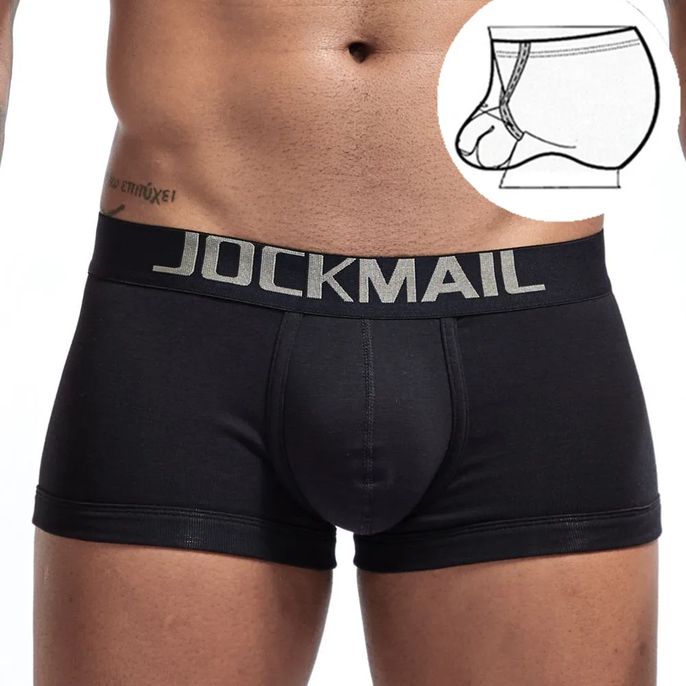 JOCKMAIL сексуальное мужское нижнее белье пенис чехол для колец U выпуклая низкая талия дышащие мужские боксерские хлопковые пули разделенные одноцветные белые - Цвет: Черный