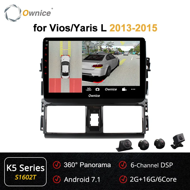 Ownice Android 9,0 Восьмиядерный 360 Panorama k3 k5 k6 автомобильный Радио плеер gps для Toyota VIOS/YARiS L 2013 DVD DSP 4G SPDIF - Цвет: S1602 K5