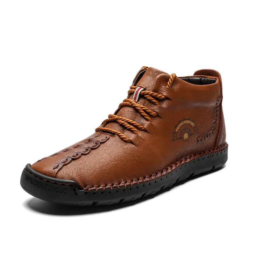 UEXIA/Новые мужские ботинки; зимние теплые ботинки на меху; Мужская обувь; модные мужские зимние кожаные ботильоны; размеры 38-48 - Цвет: DARK BROWN