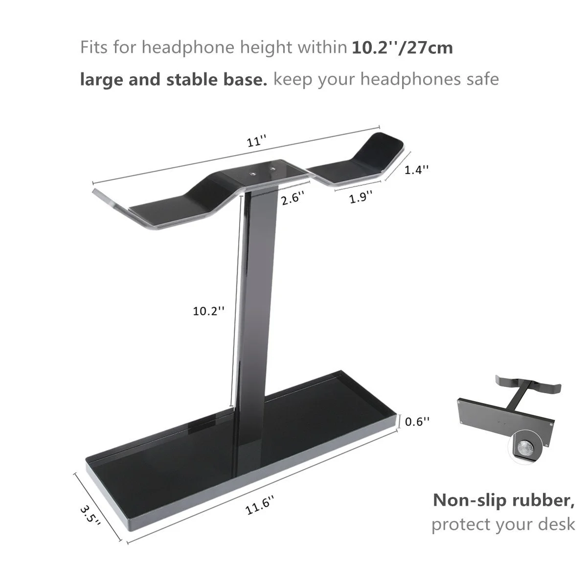 Extra Thick Acrylic Dual Balance Gaming Headphone Headset Desktop Stand Holder Mount Hanger