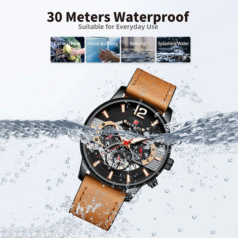 New Reward Men's Wristwatches Business Timepiece Waterproof Anti-glare Glass Quartz Watch Male Chronograph Wrist Watches for Men 3