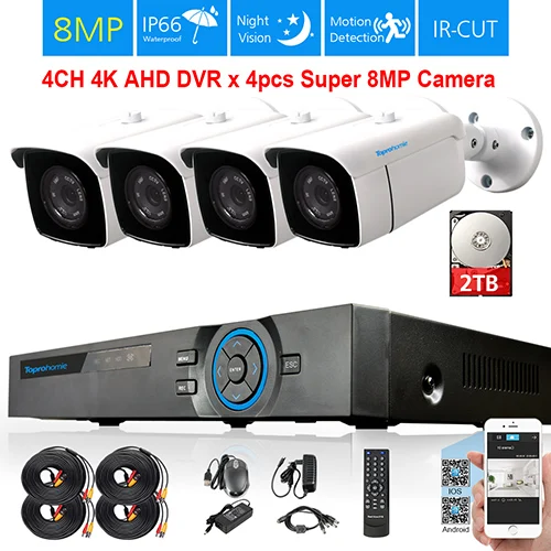 4CH DVR x 4 Camera TOPROHOIME h.265+ 8CH 4K Ultra HD комплект камер видеонаблюдения 1/3 SONY 8MP Водонепроницаемая камера ночного видения cctv система видеонаблюдения - Цвет: 4CH DVR x 4 Camera