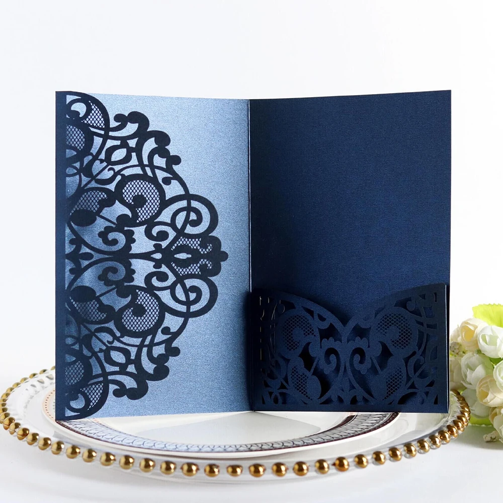  10pcs Blue White Elegant Hollow Laser Cut Wedding Invitation Card Greeting Card Customize Business  - 4.00026E+12