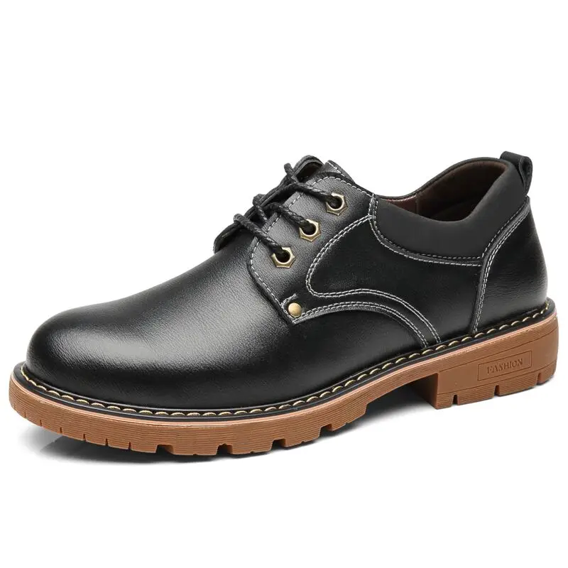 Vancat High Quality Men Casual Sheos New Genuine Leather Flat Shoes Men Oxford Fashion Lace Up Men's shoes Work Shoe - Цвет: black