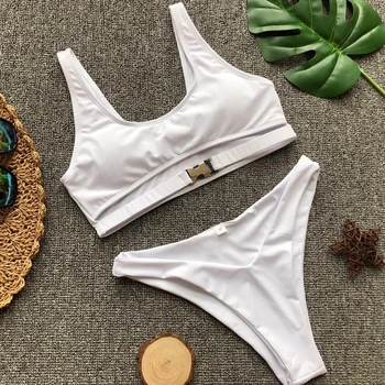 

Women Beachwear Two Piece Summer Swimming Breathable Sexy Holiday Padded Brief Bikini Set Nylon Buckle Wire Free Casual