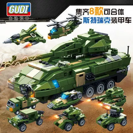 

Xinlexin Goood 8716 Strick 8 in 1 military tank series small particles assembled building block toys