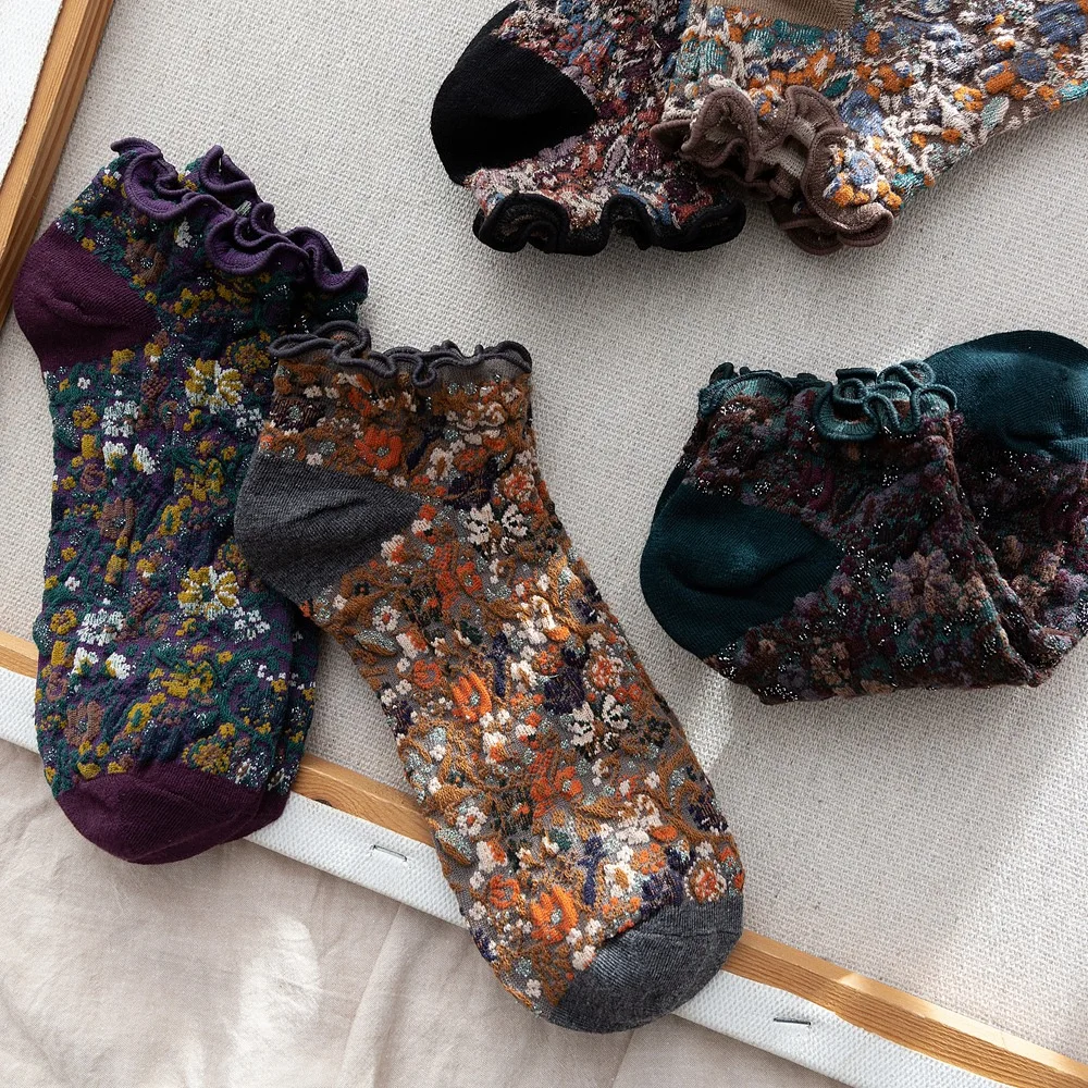 Description Picture 6 of itemFashion Print Cotton Woman Socks Summer Harajuku Retro Short Socks Korean Japanese Style Kawaii Cute Low Cut Ankle Sock Slippers