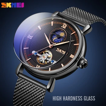 

SKMEI Business Automatic Moon Phase Clock Top Brand Luxury Quartz Men's Watches Waterproof Stainless Steel Strap Male Wristwatch