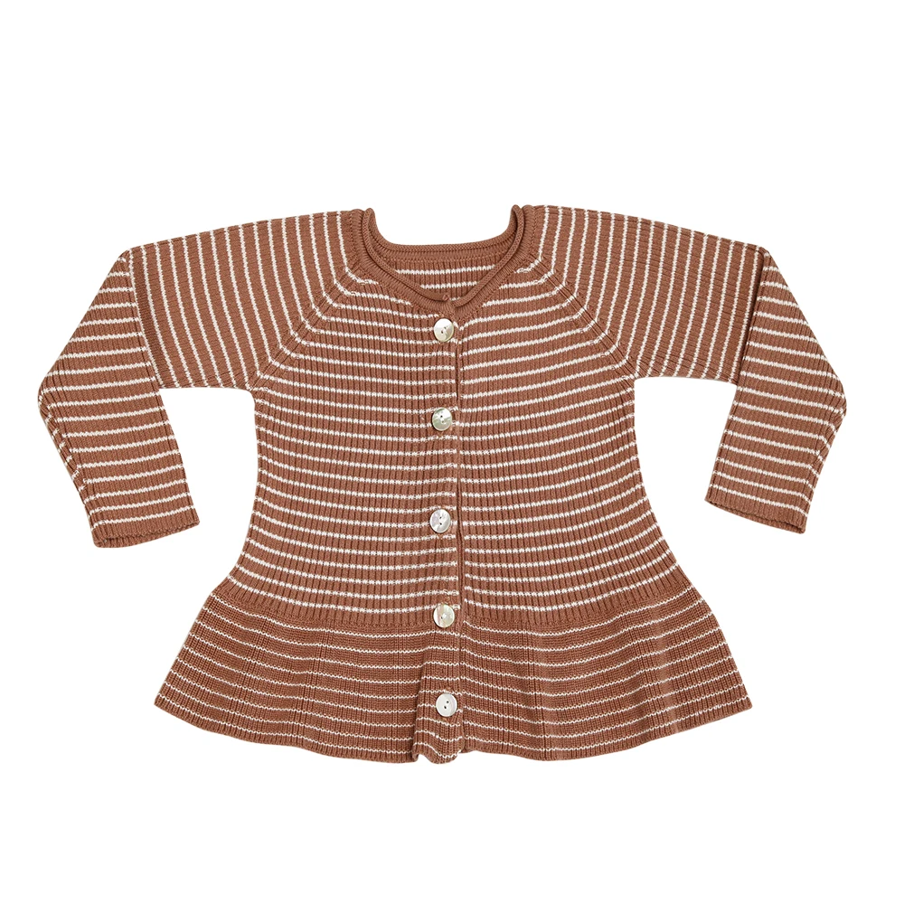 

2020 Autumn and Winter Baby Girl Striped Shirt Sweater Girl Lotus Hem Cardigan Sweater Coat baby girl cloth