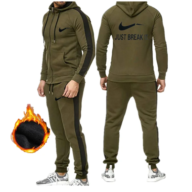 New Tracksuit Men Sporting Fleece Thick Hooded Brand-Clothing Casual Sportswear Male Jacket+Pants Warm Outside Winter Sweatshirt