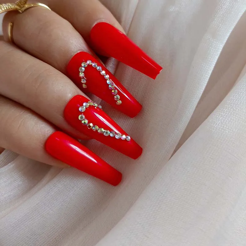24pcs The latest design luxury jewelry ballet coffin fake nail crystal  diamond red - AliExpress