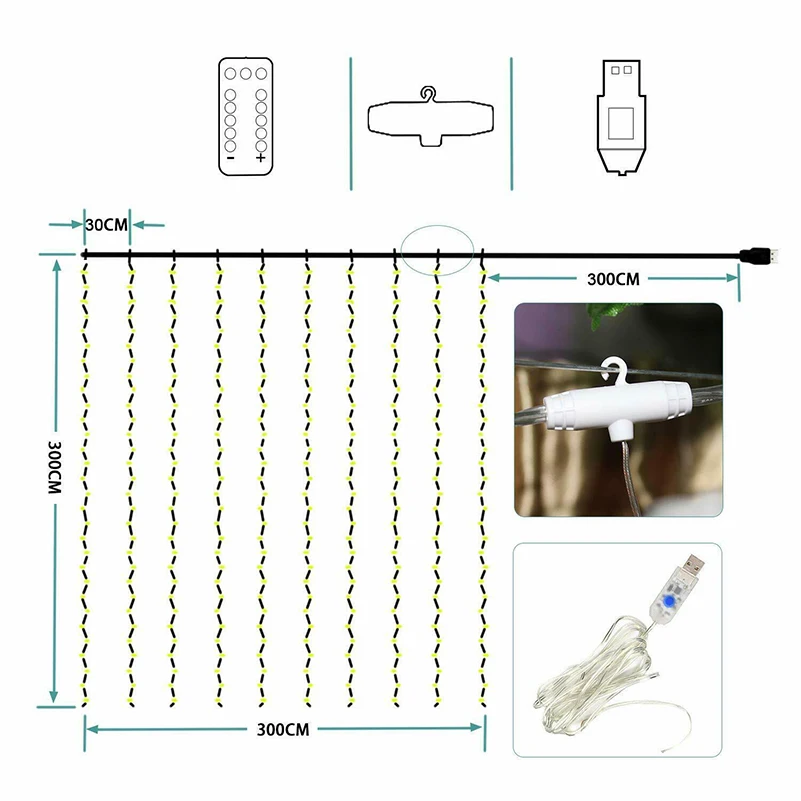 Garalnd Led 3*3 м 300 светодиодов занавес «Волшебный свет» льдинка светильник для рождества Дивали Свадебная вечеринка декоративные огни украшения окна