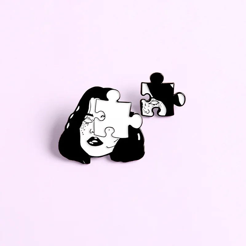 Creative Character Image Girl Avatar Stitching Square Enamel Brooch Alloy Badge Denim Clothes Bag Pin Punk Woman Jewelry Gift | Украшения и