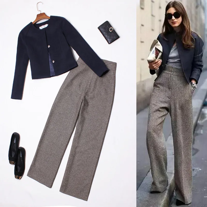 

Autumn Winter Pant Suit For Women Stylish Short Blazer Jacket High Waist Pants Formal Ladies Business Office Work Korean Style