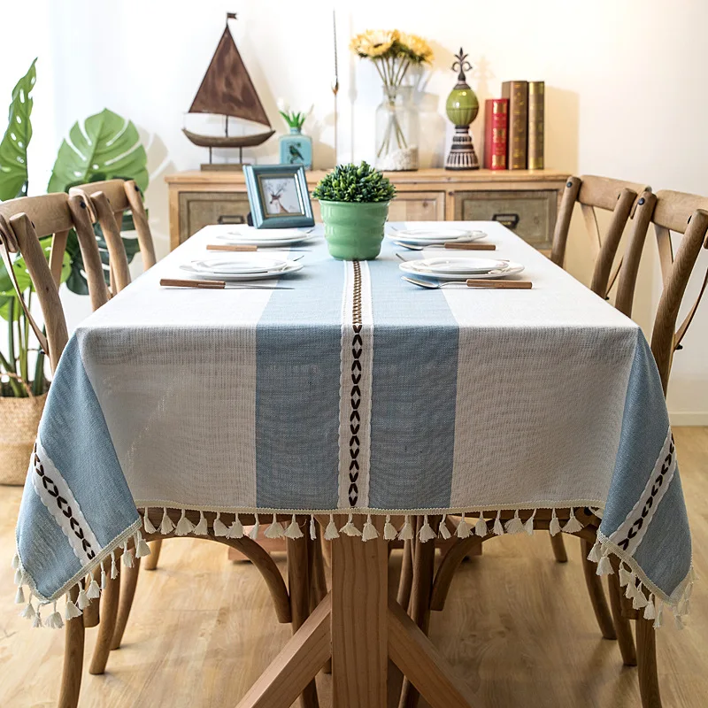  New Plaid Decorative Linen Tablecloth With Tassel Waterproof Thicken Rectangular Wedding Dining Tab