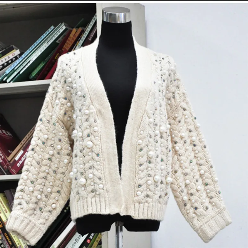 ^Cheap Neploe Beading Knitted Elegant Cardigan Vintage Simple Loose Women Girl Sweater 2020 New Auttum Fashion Solid Open Stich 68617