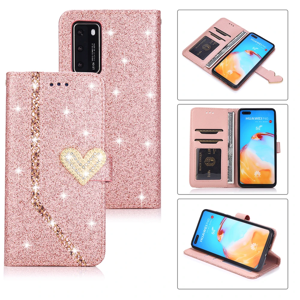 Glittering Shiny Leather Wallet Case for Huawei P40 P30 P20 Pro P10 P8 Lite 2017 Mate10 Mate20 Pro Flip Cover Protector huawei pu case