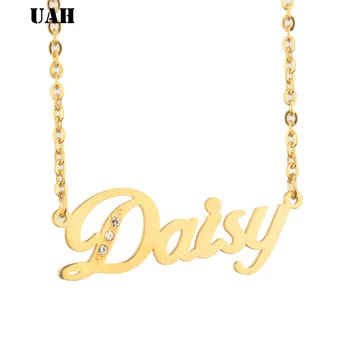 

UAH Daisy Name or Personalized Name Necklace Customized Big Nameplate Pendant Women Men Fashion Jewelry Handmade Birthday Gift