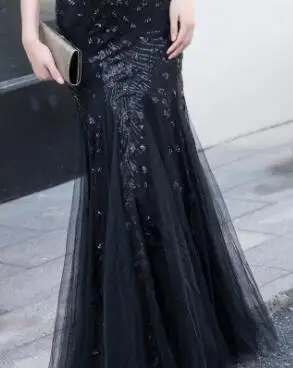 Вечерние платья Robe De Soiree с круглым вырезом и коротким рукавом, элегантное вечернее платье в пол с блестками и кристаллами, вечернее платье F276 - Цвет: Черный