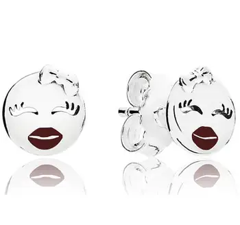 

Genuine 925 Sterling Silver Earring Playful Wink With Red Enamel Stud Earrings For Women Wedding Gift Fashion Jewelry
