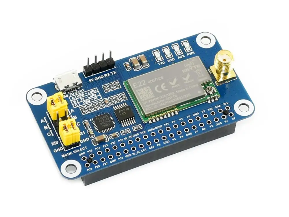 

Waveshare SX1268 LoRa HAT for Raspberry Pi, Spread Spectrum Modulation, 433MHz Frequency Band