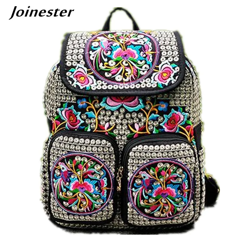 Vintage Rucksack Women Backpacks Ethnic Schoolbags Travel-Bags Canvas Embroidered Girls