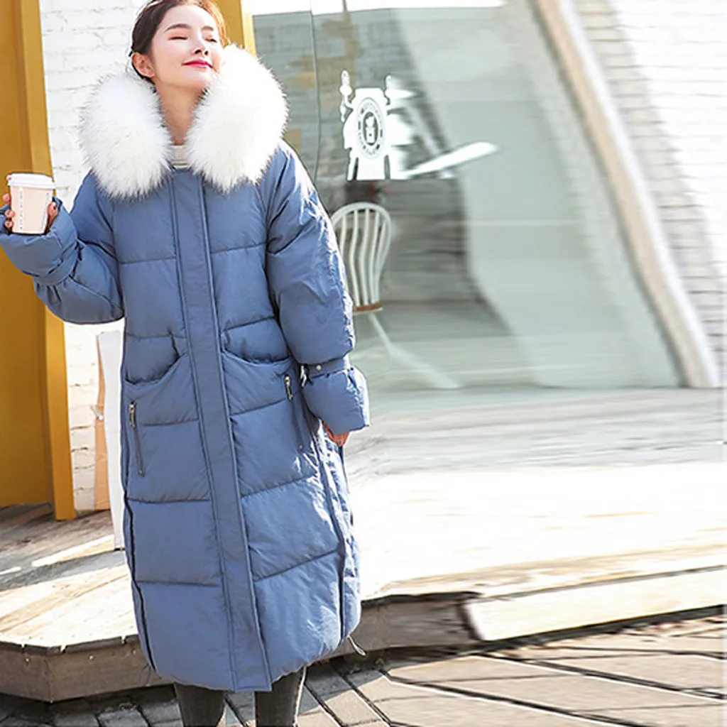 Women Winter White Skiing Jackets Fur Collar Hooded Parka Coats Plus Size Ladies Blue Warm Clothing Outerwear Snow Wear