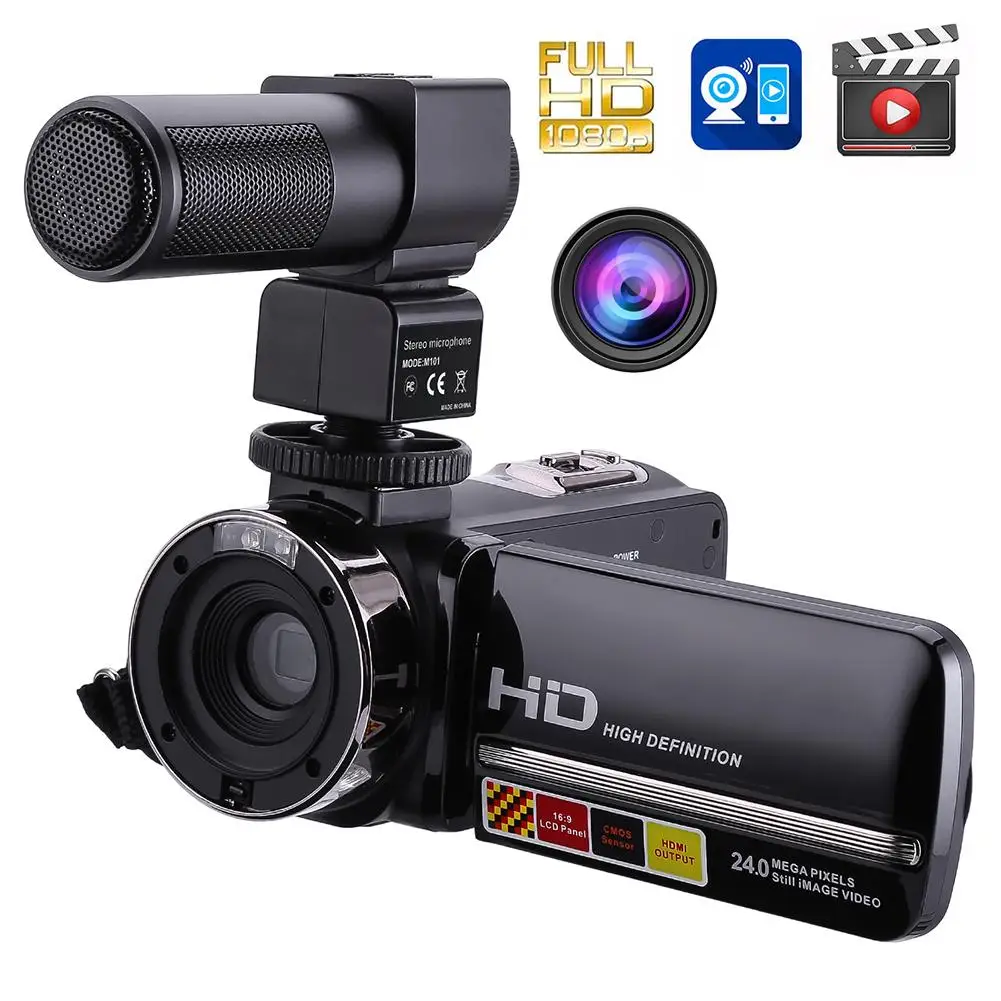 

1080P 24MP 16X Digital Zoom Video Camera 3.0 Inch 270 Degree Rotate Touch Screen Camcorder Remote Control Infrared Night Vision