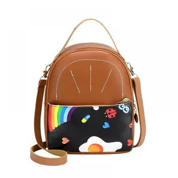 

Fashion Rainbow Printed Korean New PU Leather Shoulder Messenger bags Mobile Phone Storage purse female party handbag