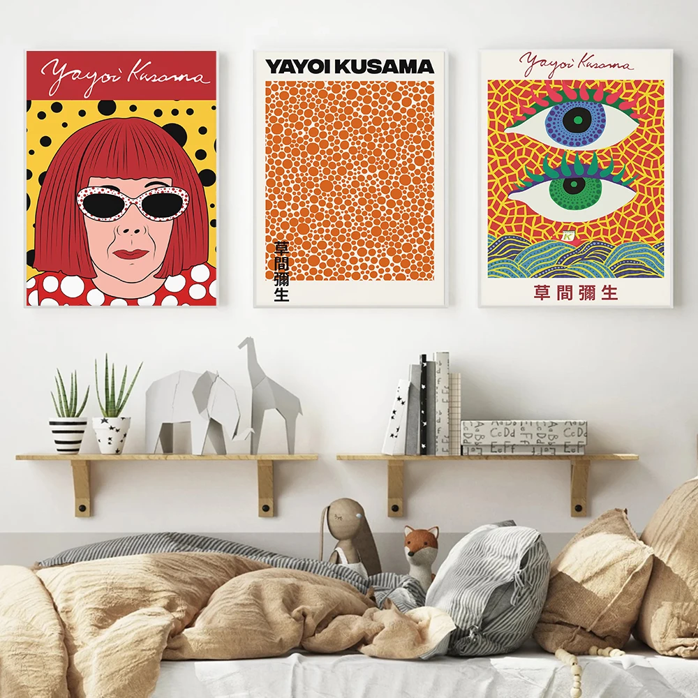 

Yayoi Kusama Art Exhibition Poster Japanese Style Vintage Eyes Print Canvas Picture Ocean Abstract Dot Office Bedroom Wall Decor