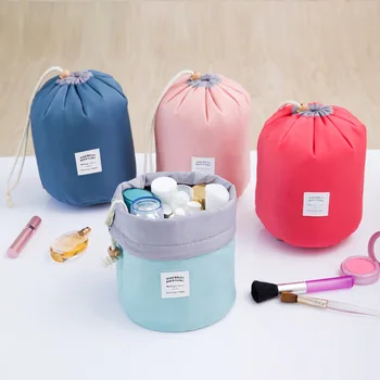 

Korean-style Large-Volume Cylinder Cosmetic Bag Drawstring Waterproof Dacron round Bag Storage Travel Wash Bag