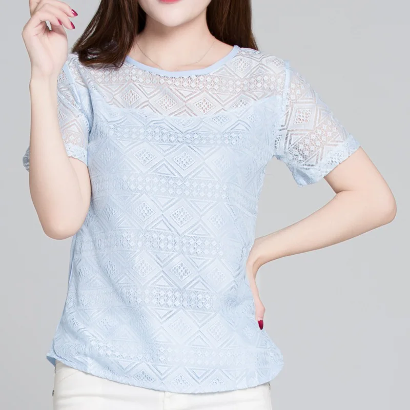 Blusa de gasa de encaje de ganchillo para mujer, ropa coreana, elegante