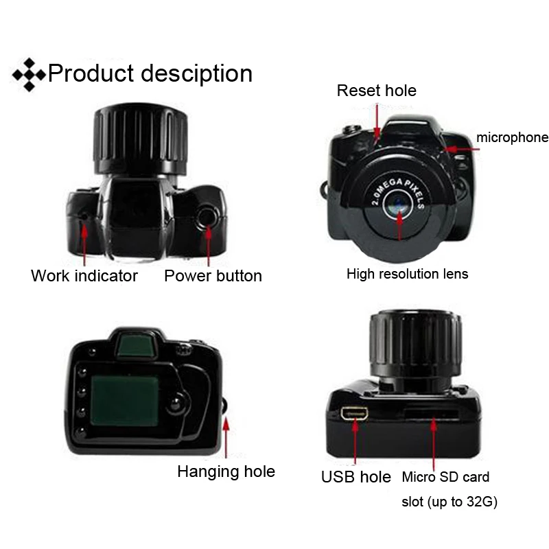 

Y2000 Mini Camera Surveillance Security Cop Cam 720P Micro DVR Camcorder Portable Webcam Video Voice Recorder Camera