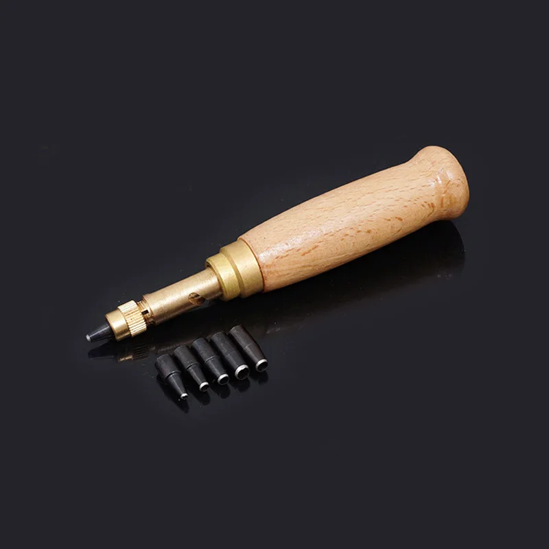 DIY Belt Tool 1.5mm-4mm Head High Quality Wooden Handle Screw Punch Automatic Punching Hand Tool Combination Leather Tool