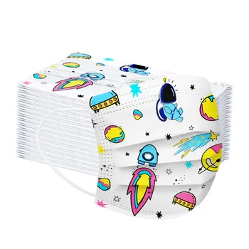 

100pc Masks Children Disposable Face Mask 3 Layers Ply Filter Earloops Cartoon Print Mask Breathable Elastic Mask Mascarillas
