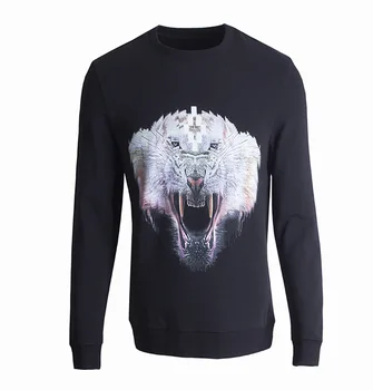 

Tiger Head Digital Printing Cotton Brand Long Sleeve Men's Sweater Plus Velvet Sweater 398 Men's Wear