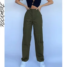 

Rockmore Green Baggy Cargo Pants Women High Waist Pockets Pants Vintage Casual Straight Trousers Streetwear Sweatpants Joggers